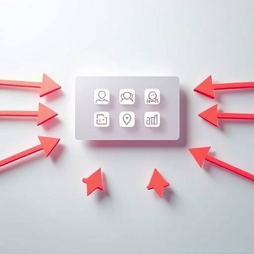 Imagen conceptual mostrando la recopilación de datos. Varias flechas apuntan hacia una pantalla central que muestra iconos de información personal, representando la recopilación de datos de diversas fuentes.