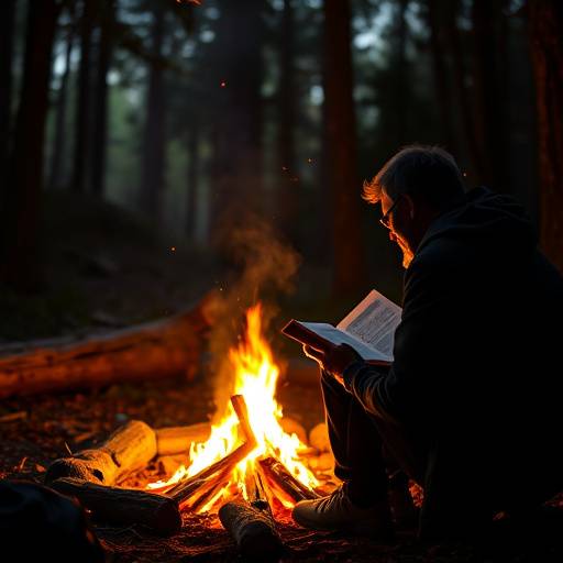 Imagen de una persona contando una historia alrededor de una fogata, evocando la magia del storytelling.