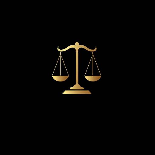 Logotipo abstracto representando un concepto legal, con líneas que forman un símbolo de justicia y equidad.
