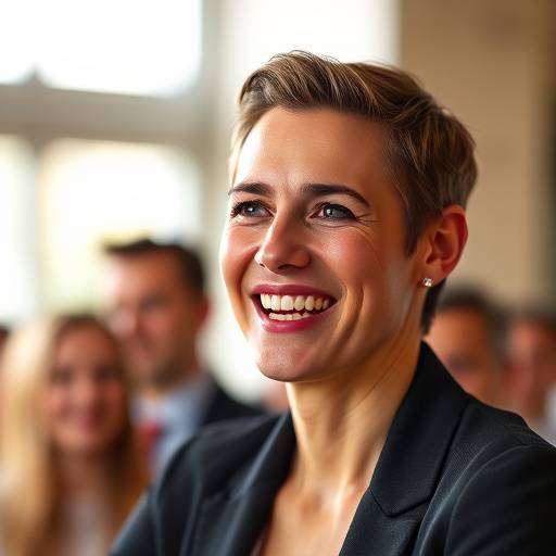 Persona sonriendo con seguridad mientras habla en püblico, ilustrando un artículo sobre confianza.